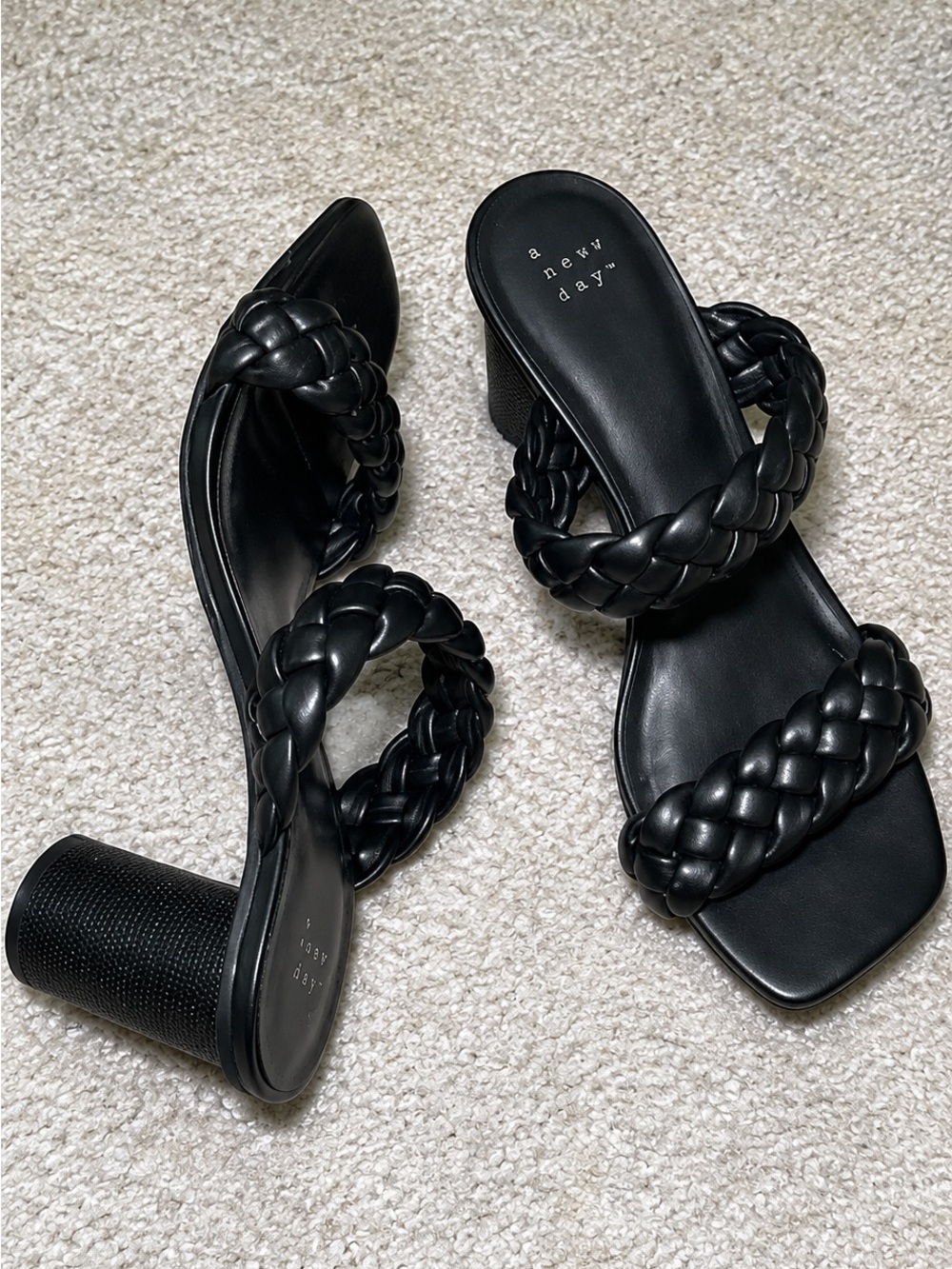 A New Day Black Braided Block Heel Slide Sandals Size 9 - Picture 3 of 7